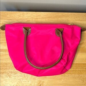 Vibrant Pink Tote with Brown Handles